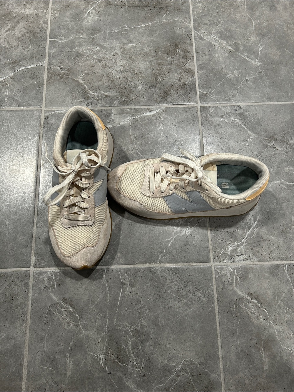 New Balance Cream and Light Gray Lace-Up Sneakers